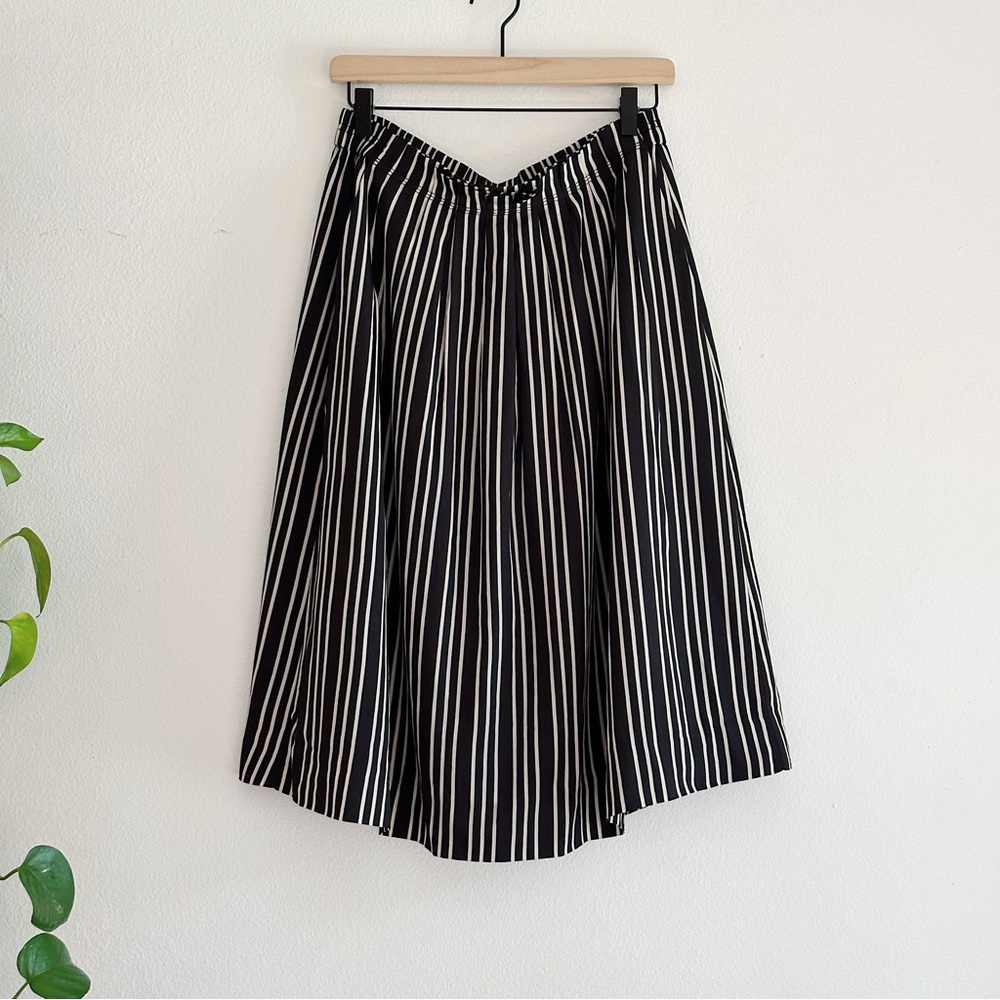 J.Crew A Line Paper Bag Waist Black Striped Pleated Skirt with Elastic